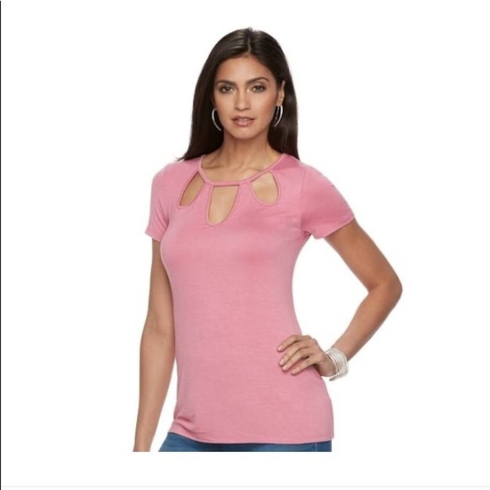 Jennifer Lopez Tri Petal Cutout Pink Tee